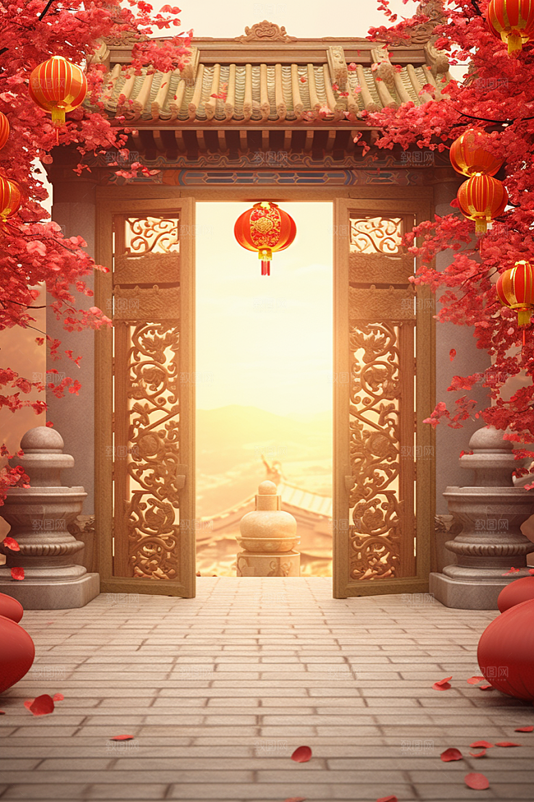 中式传统门楼中国风开业大吉背景图