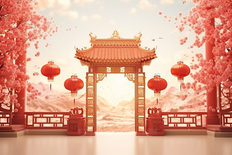 中式传统门楼热卖喜庆背景图