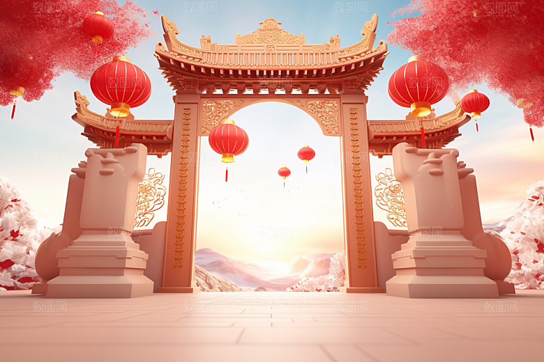 中式传统门楼国潮热卖背景图