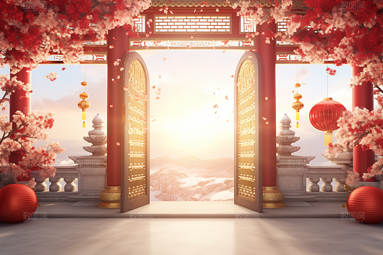 中式传统门楼热卖促销背景图