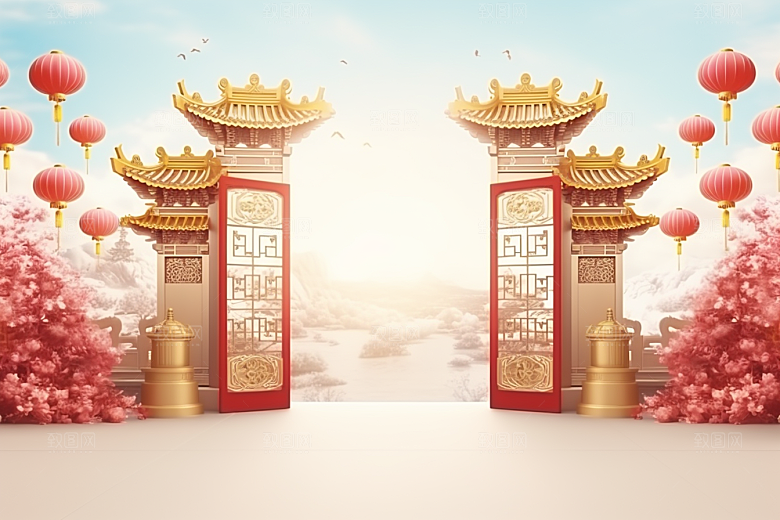 中式传统门楼开门红热卖背景图
