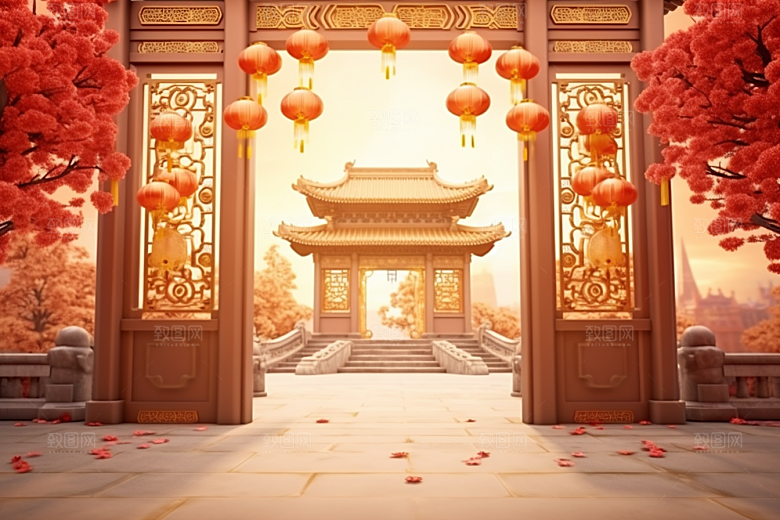中式传统门楼国潮中国风背景图