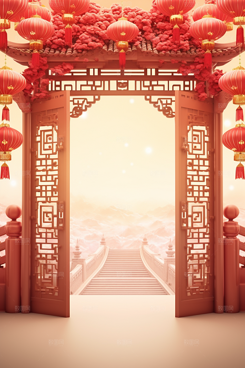 中式传统门楼开业开业大吉背景图