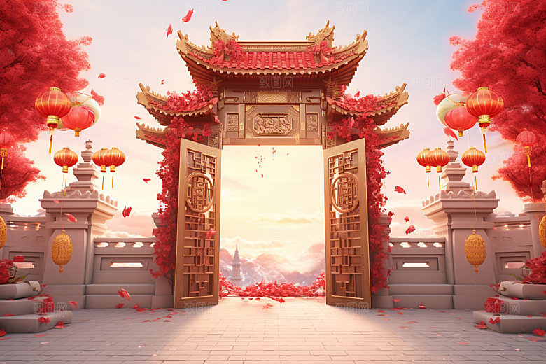 中式传统门楼中国风直播背景图