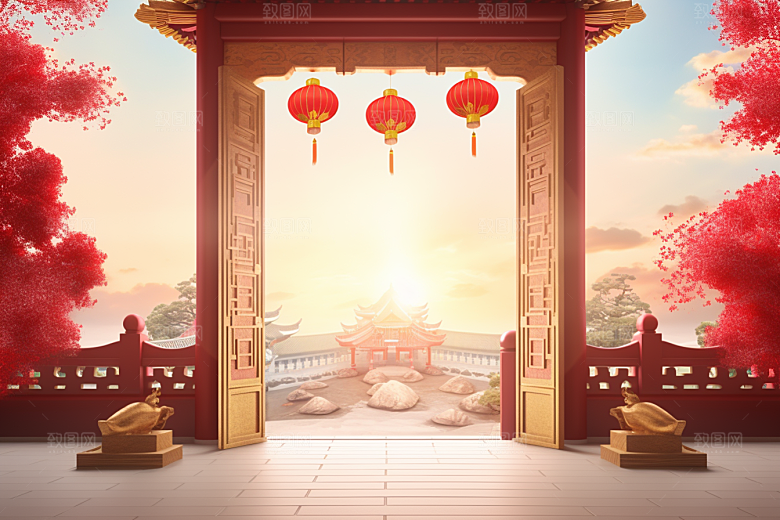中式传统门楼火热热卖背景图