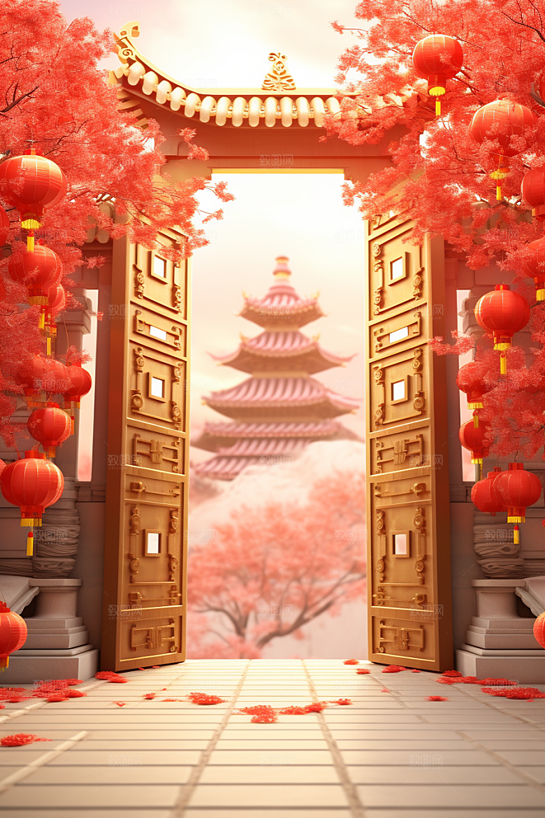中式传统门楼喜庆开业背景图
