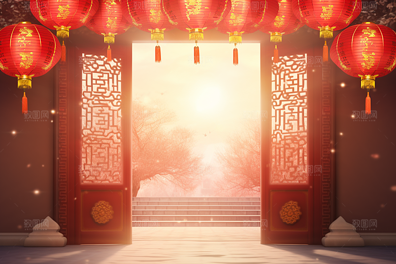 中式传统门楼热卖国潮背景图