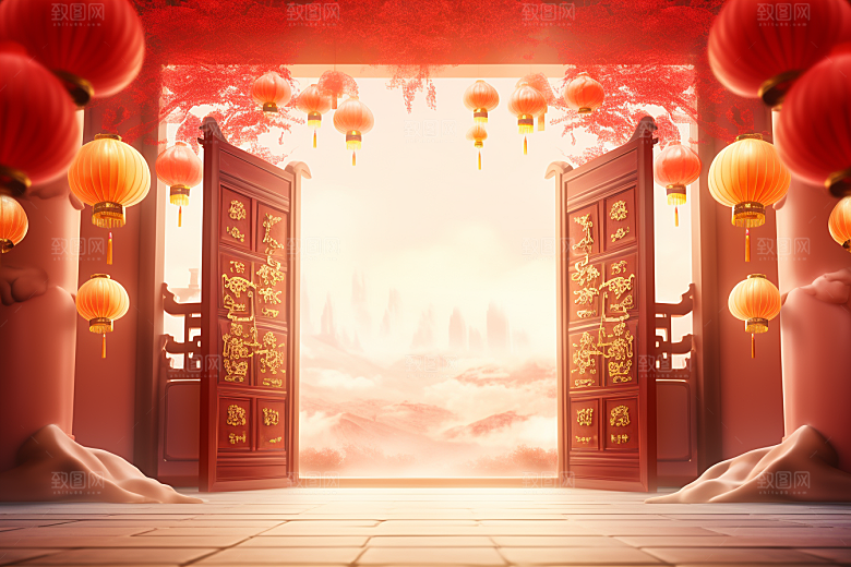 中式传统门楼直播热卖背景图