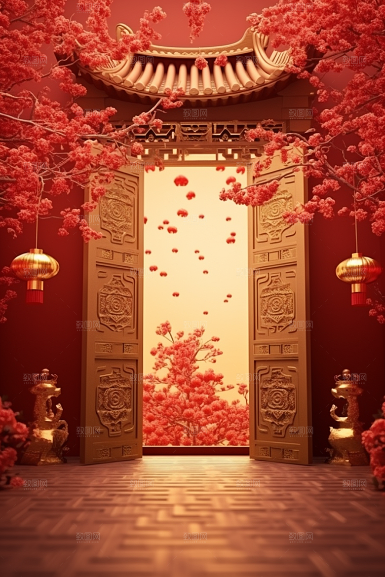 中式传统门楼促销开业背景图