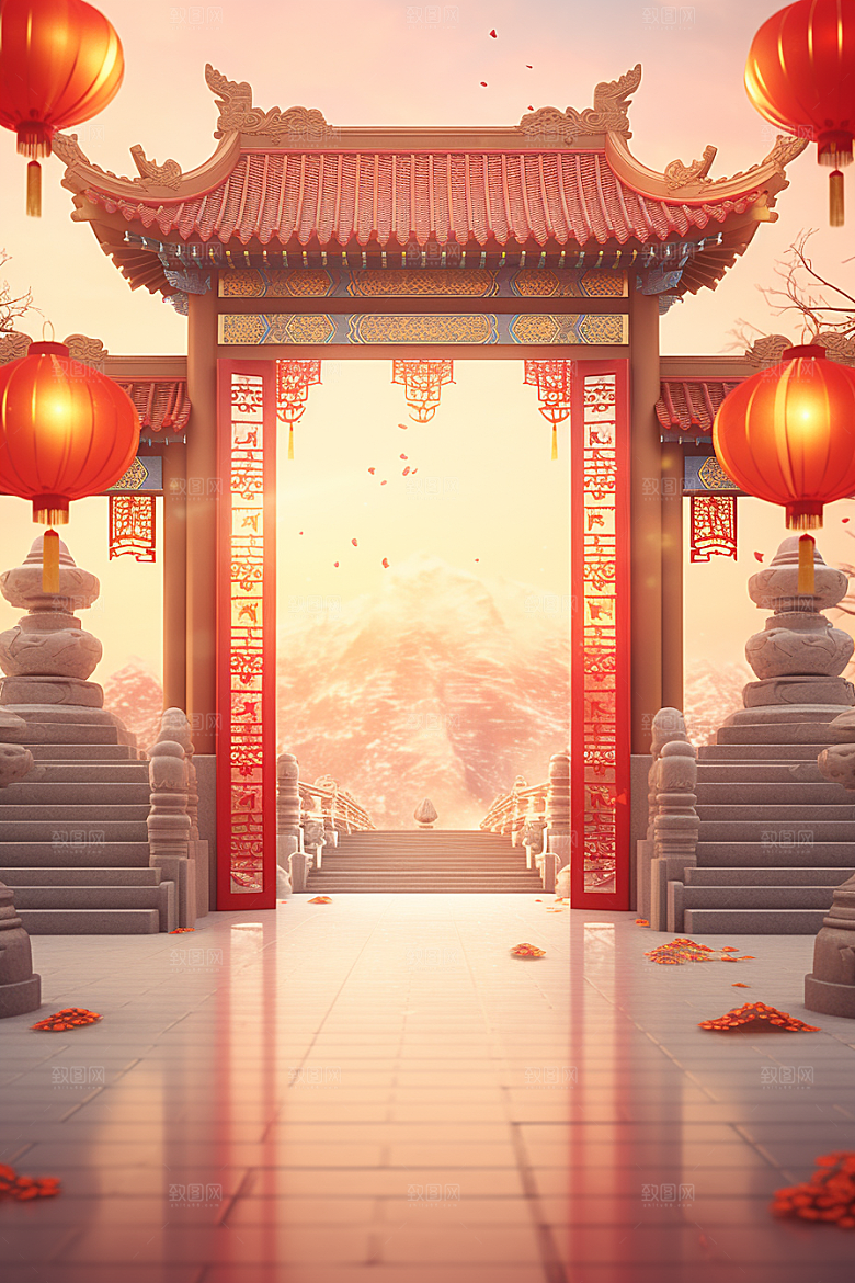 中式传统门楼促销热卖背景图