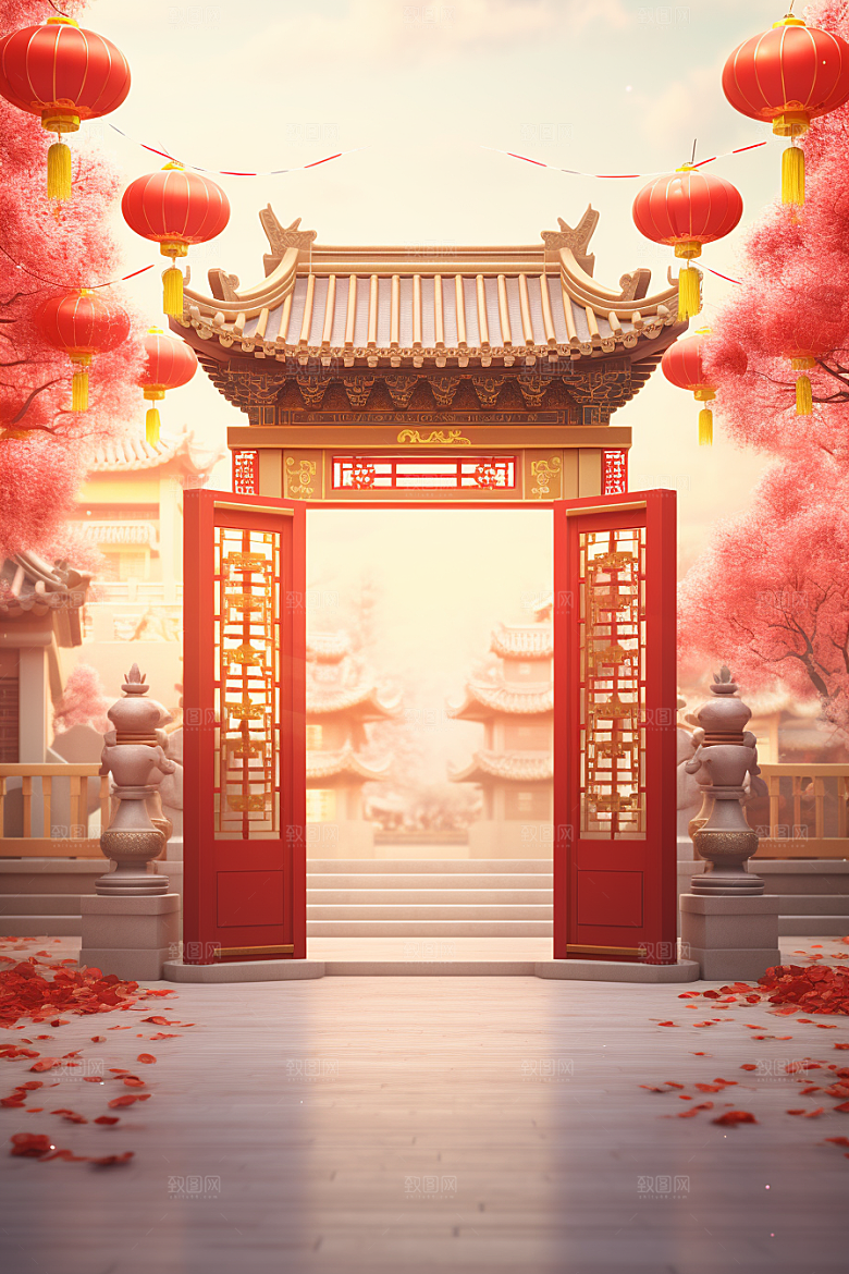 中式传统门楼热卖喜庆背景图