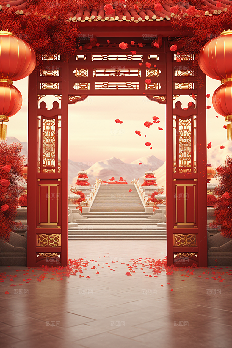 中式传统门楼喜庆热卖背景图