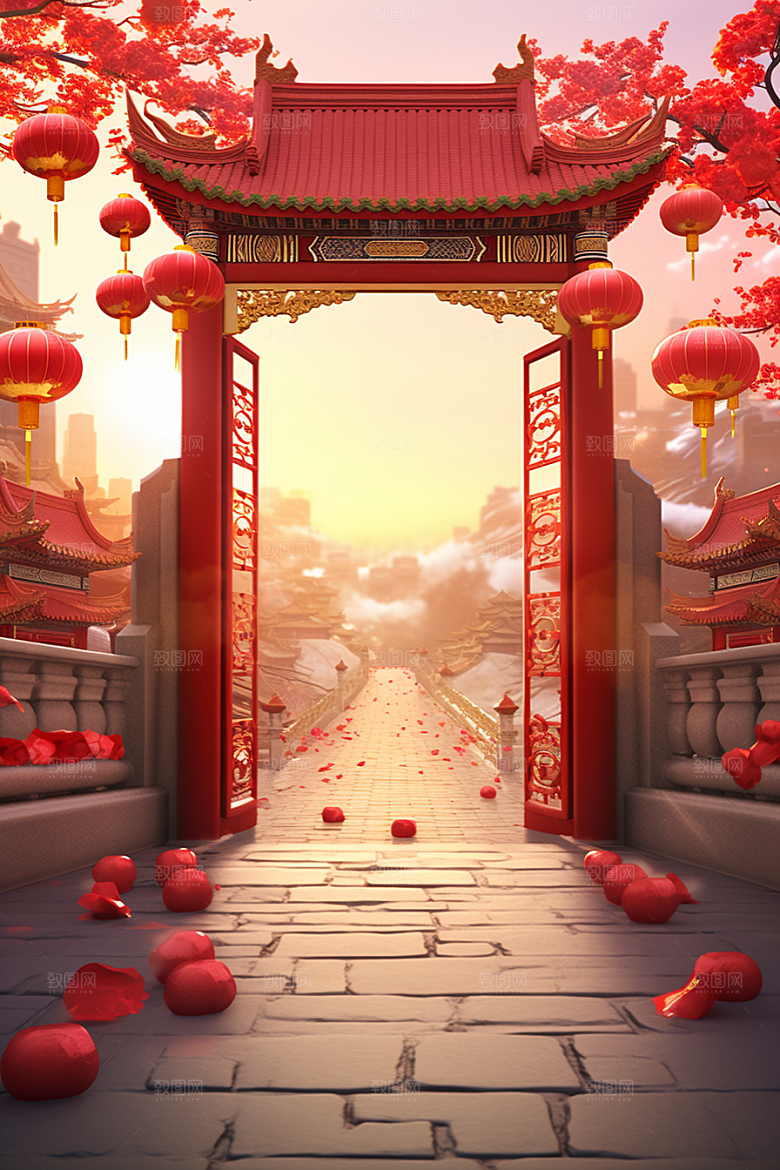 中式传统门楼热卖国潮背景图