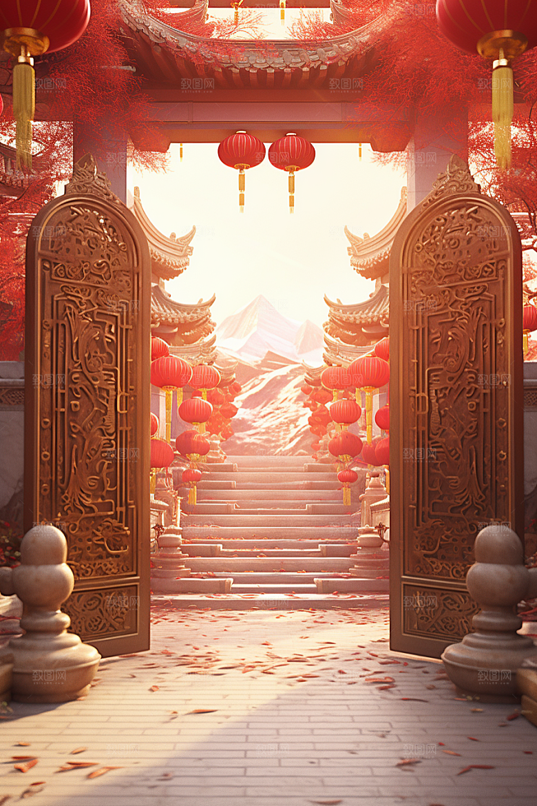 中式传统门楼直播国潮背景图
