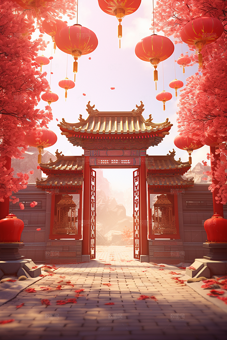 中式传统门楼中国风开业大吉背景图