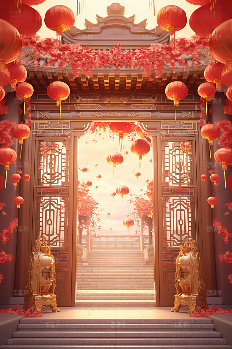 中式传统门楼开业中国风背景图