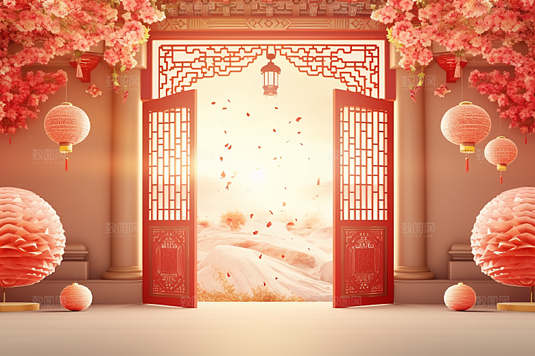 中式传统门楼开门红热卖背景图