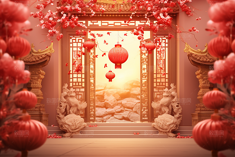 中式传统门楼热卖国潮背景图