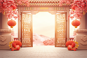 中式传统门楼热卖国潮背景图