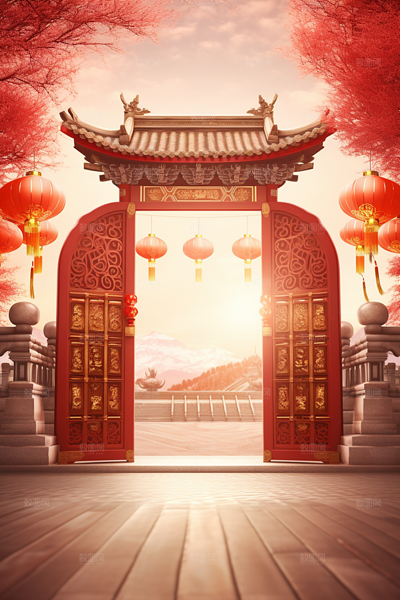 中式传统门楼促销热卖背景图