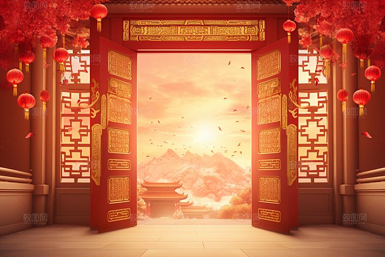 中式传统门楼中国风开业大吉背景图