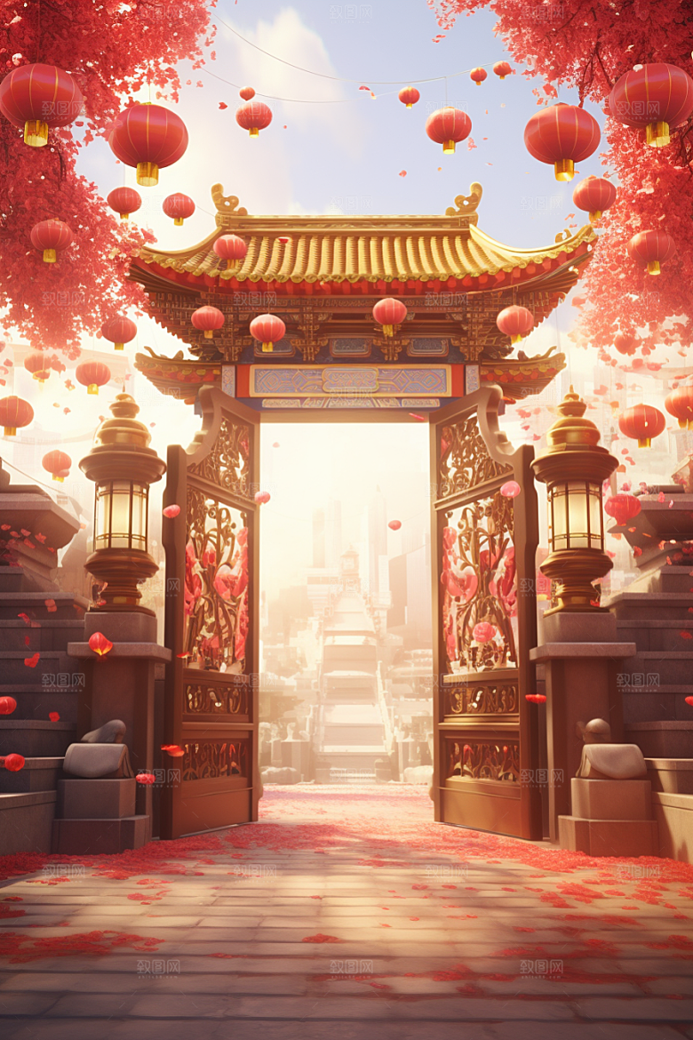 中式传统门楼促销中国风背景图