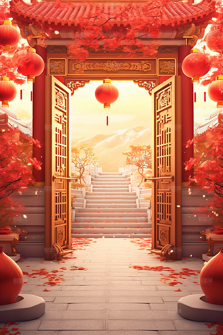 中式传统门楼中国风国潮背景图