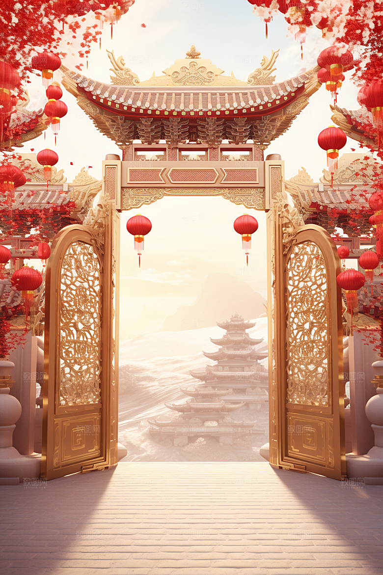 中式传统门楼中国风直播背景图