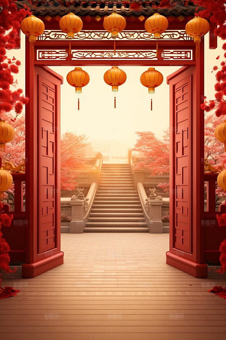 中式传统门楼中国风开业大吉背景图