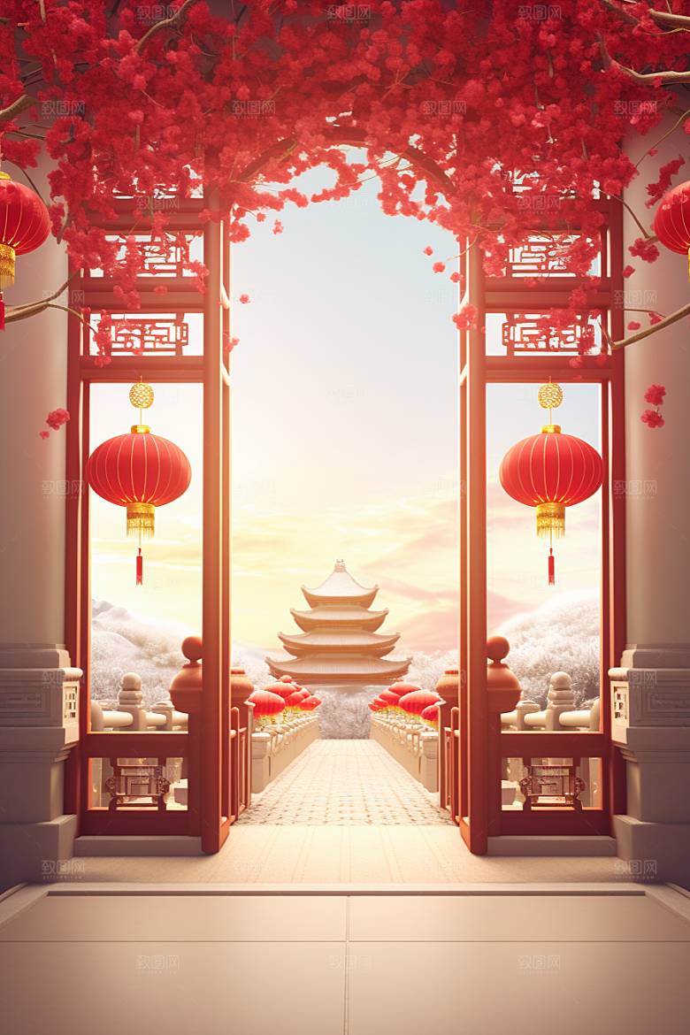 中式传统门楼开门红热卖背景图