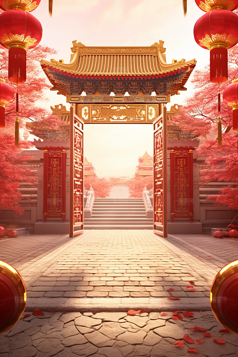 中式传统门楼国潮中国风背景图
