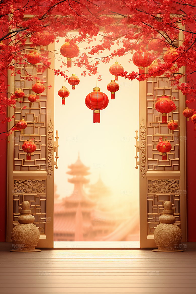 中式传统门楼促销中国风背景图