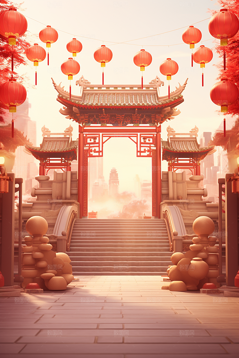 中式传统门楼热卖促销背景图