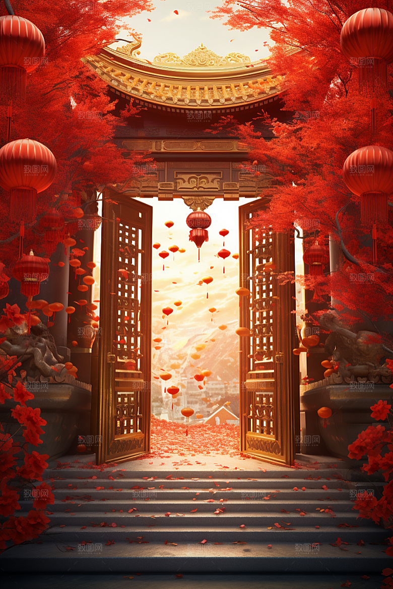 中式传统门楼中国风促销背景图
