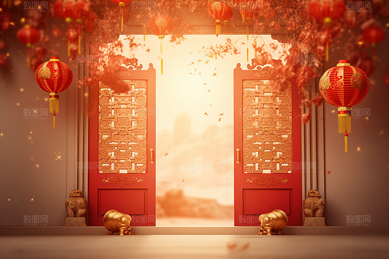 中式传统门楼开业热卖背景图