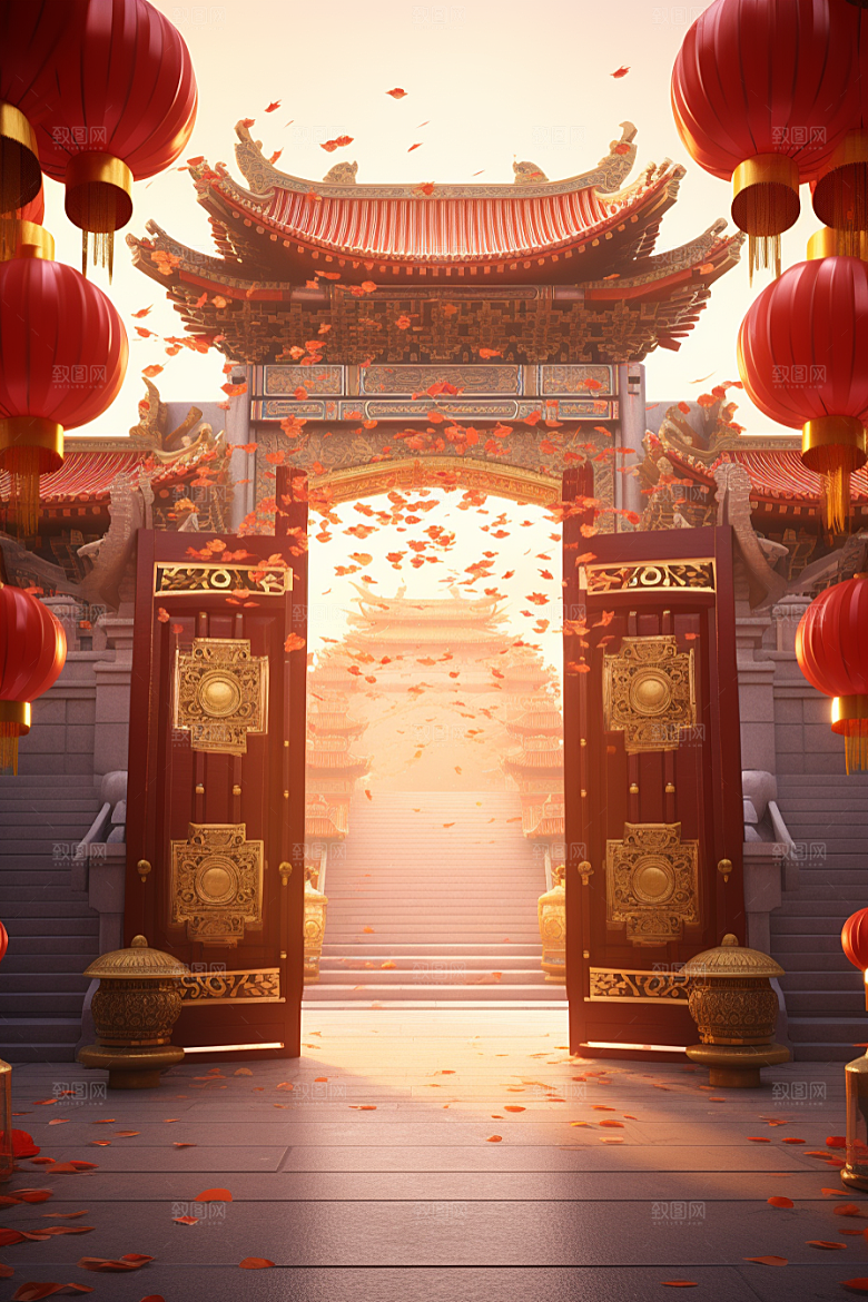 中式传统门楼国潮直播背景图