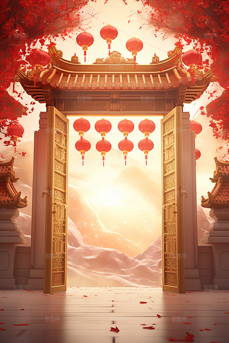中式传统门楼中国风开业背景图