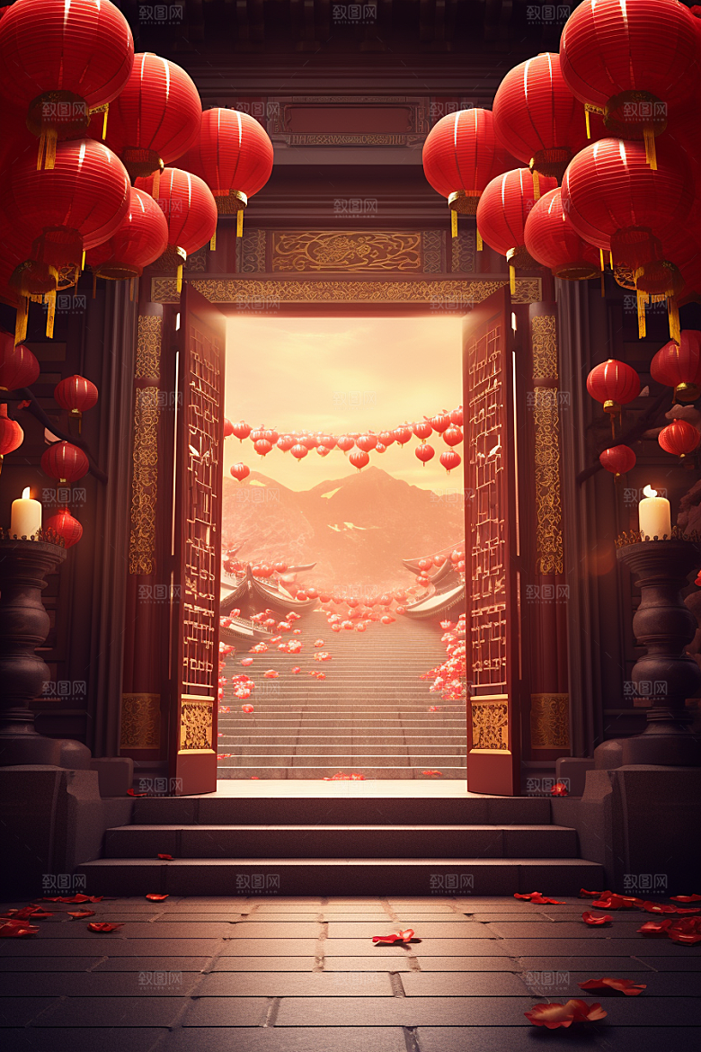 中式传统门楼开业中国风背景图