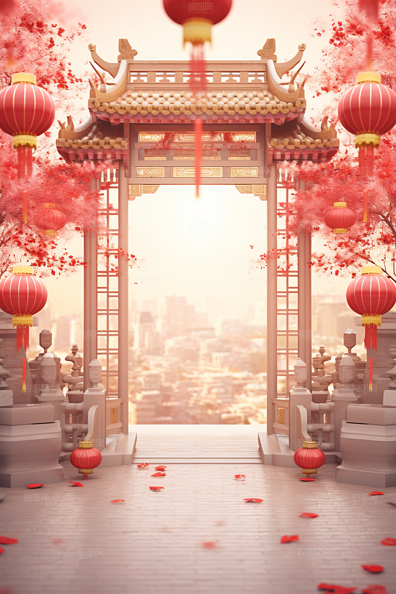 中式传统门楼直播国潮背景图