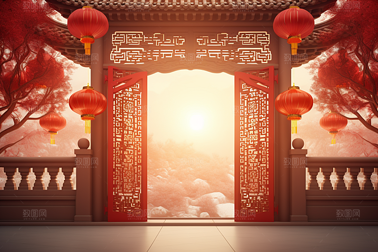 中式传统门楼开门红热卖背景图