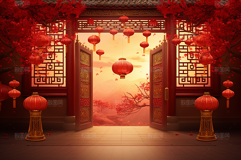 中式传统门楼国潮热卖背景图