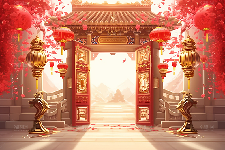 中式传统门楼直播热卖背景图