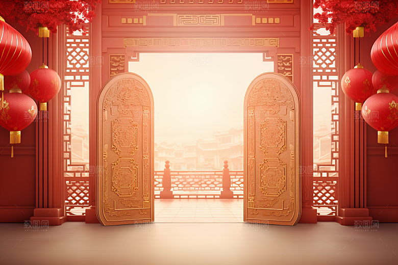 中式传统门楼喜庆中国风背景图
