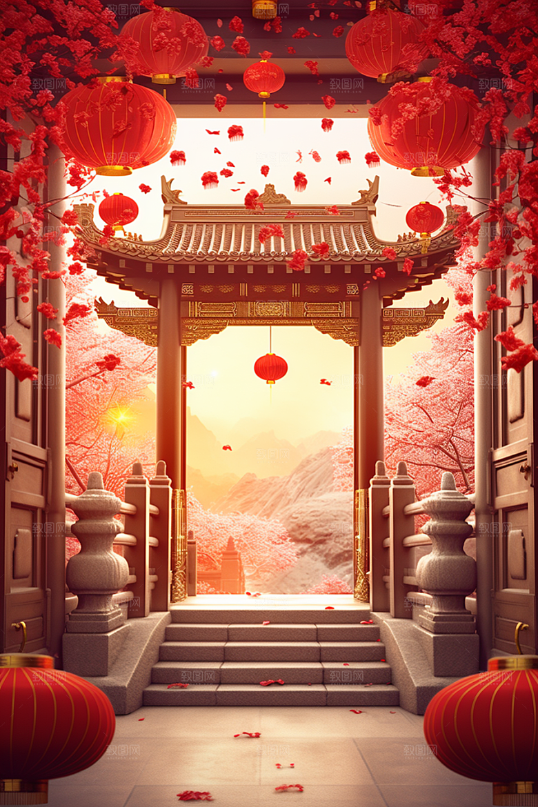 中式传统门楼开业大吉中国风背景图