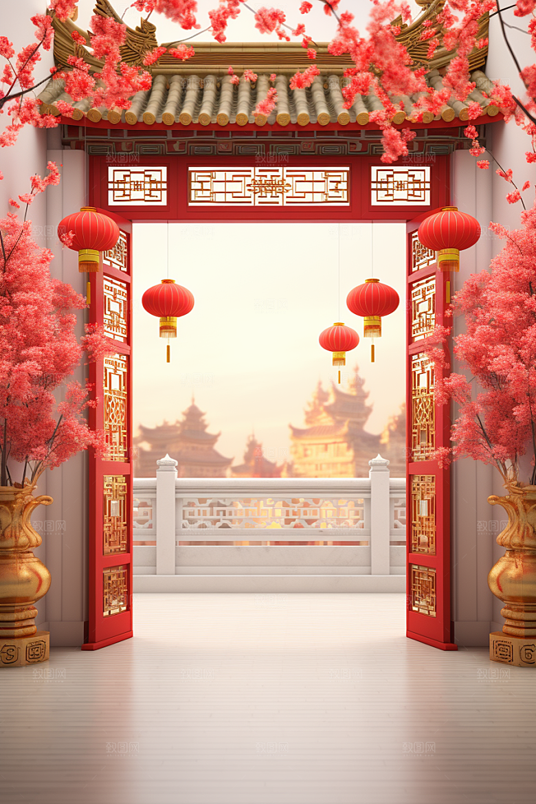 中式传统门楼国潮中国风背景图