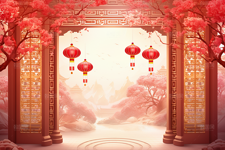 中式传统门楼促销中国风背景图