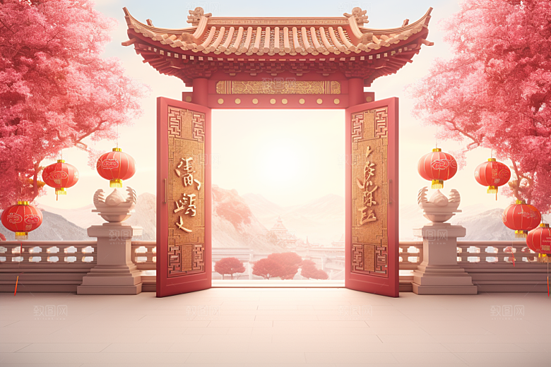 中式传统门楼中国风开业背景图