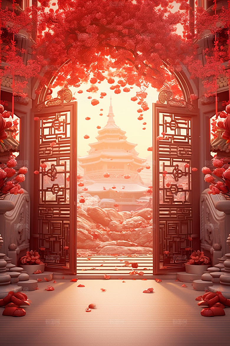 中式传统门楼中国风开门红背景图