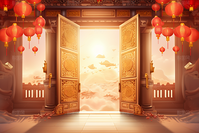 中式传统门楼火热中国风背景图