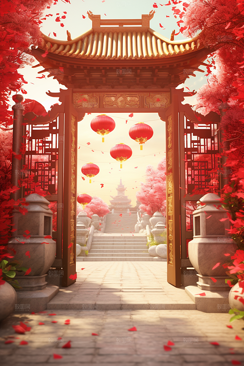 中式传统门楼中国风直播背景图